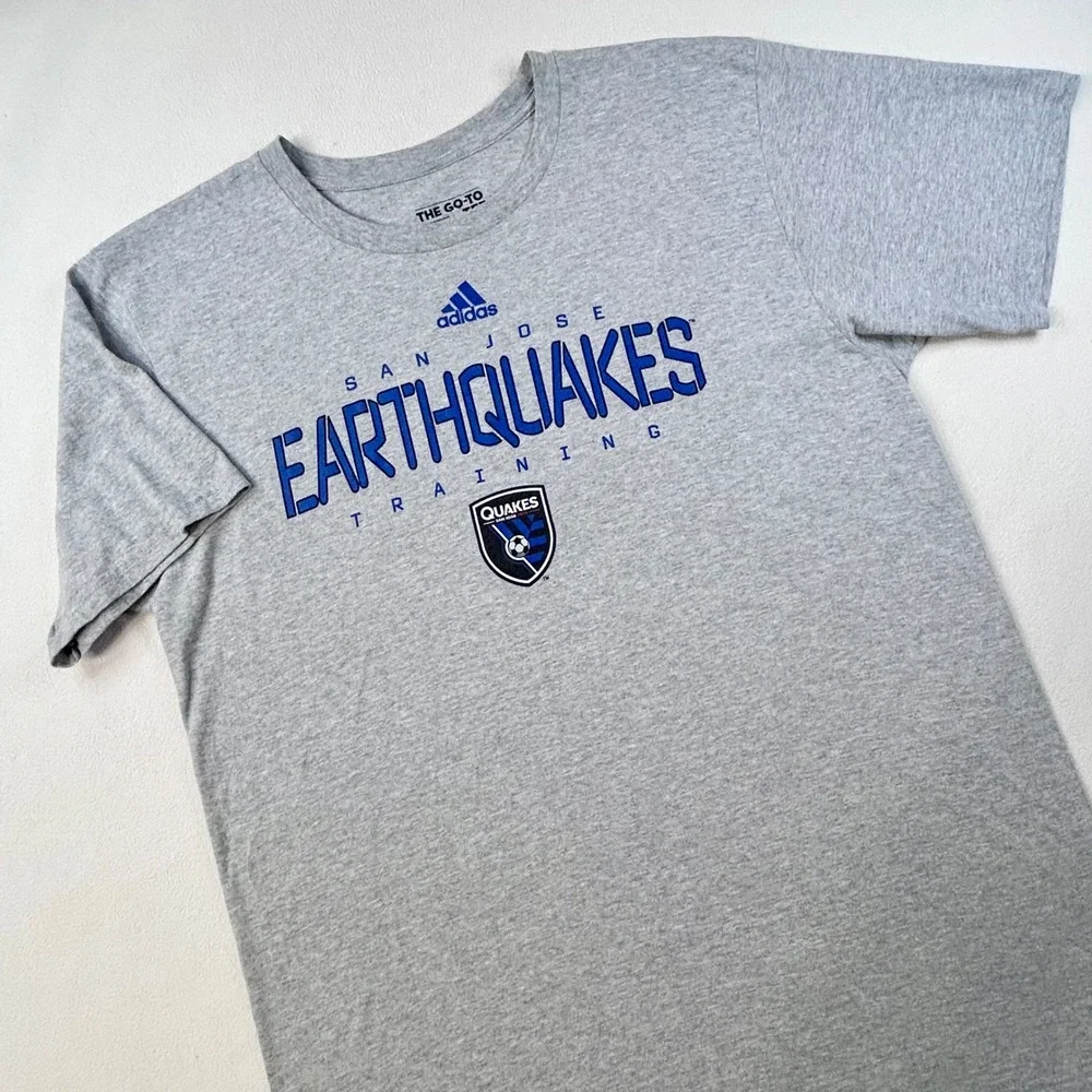Adidas SAN JOSE EARTHQUAKES Training Shirt Mens Large Gray Cotton MLS Soccer Tee